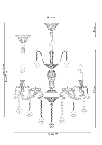Люстра подвесная BARLETTA 122.6 antique Lucia Tucci без плафона на 6 ламп, основание бронзовое в стиле классический  фото 4